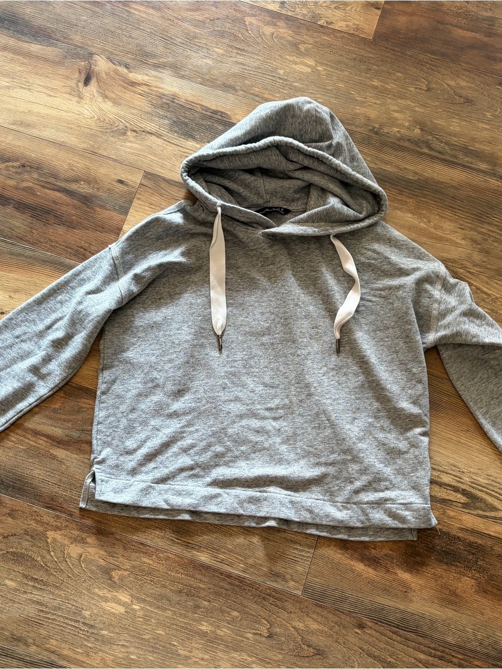 Abercrombie & Fitch Heather Gray Hooded Pullover with Ivory Drawstrings